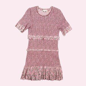 LoveShackFancy Aveline Pink Ditsy Floral Pink Stretchy Mini Dress Size Large